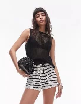Черный прозрачный ажурный топ Topshop