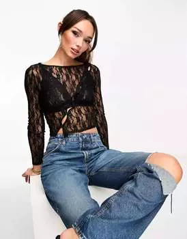 Черный прозрачный кружевной топ Edited