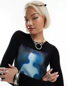 Черный прозрачный сетчатый топ с принтом на груди Weekday Nico