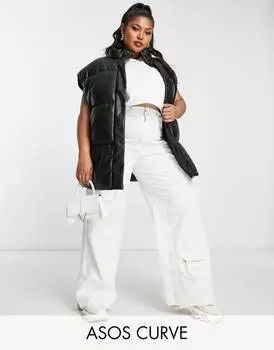 Черный пуховик из искусственной кожи ASOS DESIGN Curve
