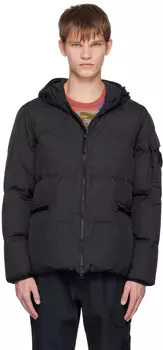 Черный пуховик, окрашенный в готовом виде Stone Island