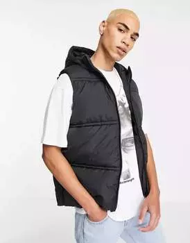 Черный пуховик с капюшоном ASOS
