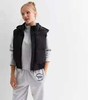 Черный пуховик с капюшоном для девочек New Look, черный