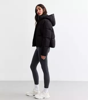 Черный пуховик с капюшоном New Look, черный