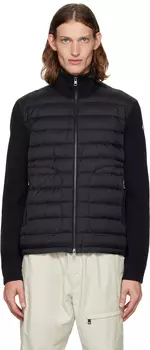 Черный пуховик со вставками Moncler
