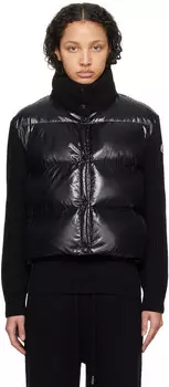Черный пуховик со вставками Moncler, цвет Black