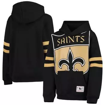 Черный пуловер с капюшоном Youth Mitchell & Ness New Orleans Saints Big Face Unbranded