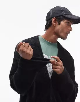 Черный пушистый кардиган Topman