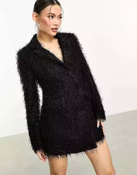 Черный пушистый комбинезон-блейзер ASOS