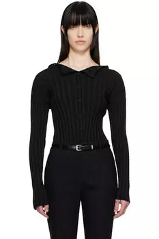Черный ребристый кардиган без воротника LE17SEPTEMBRE