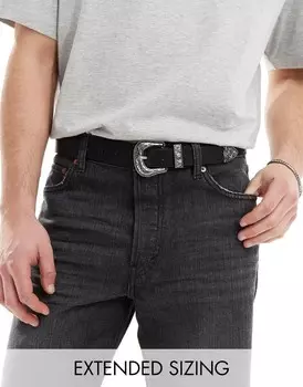 Черный ремень из искусственной кожи с серебристой пряжкой ASOS DESIGN