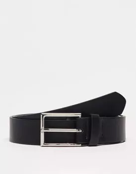 Черный ремень из искусственной кожи с серебряной пряжкой ASOS DESIGN