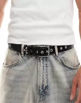Черный ремень из искусственной кожи с шипами ASOS DESIGN