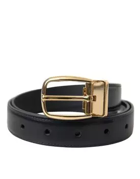 Черный ремень из телячьей кожи с золотой металлической пряжкой Dolce & Gabbana