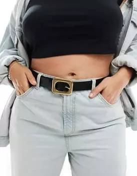Черный ремень на талию и бедра с квадратной пряжкой ASOS DESIGN Curve
