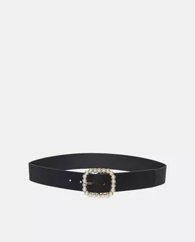 Черный ремень с квадратной пряжкой Pieces, черный