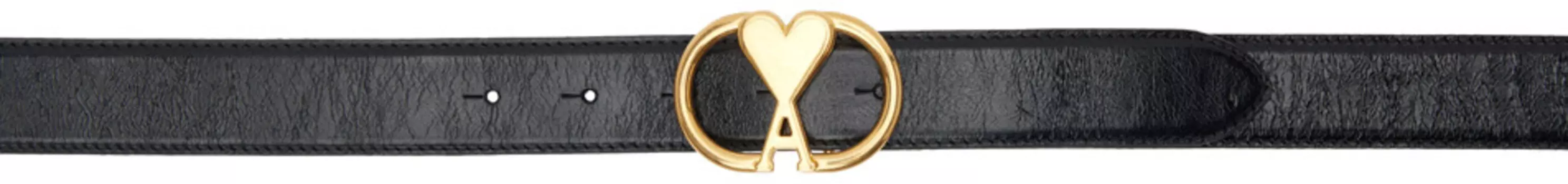 Черный ремень с овальной пряжкой Ami de Cur AMI Paris, Black/Vibrated brass