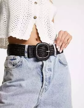 Черный ремень с соломенной пряжкой Pieces