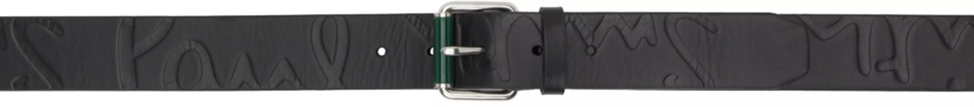 Черный ремень с тисненым логотипом Paul Smith