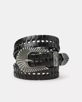 Черный ремень с вырезанной пряжкой и серебряной пряжкой Jo & Mr. Joe, черный