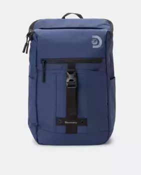 Черный рюкзак из переработанного полиэстера с карманом RFID и отделением для ноутбука Discovery, синий