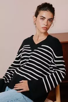 Черный с V-образным вырезом и полосатым узором Albaray, черный