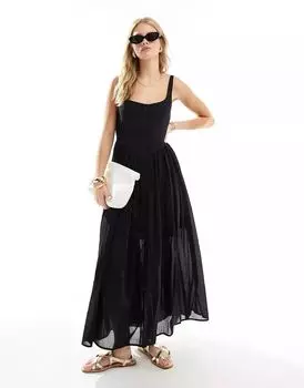 Черный сарафан миди для пикника из вуали ASOS