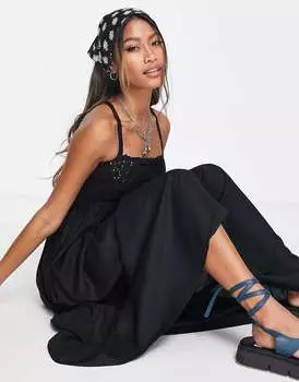 Черный сарафан миди крючком ASOS
