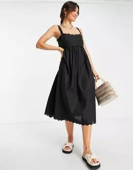 Черный сарафан миди с вырезом на спине и вырезом на спине ASOS DESIGN