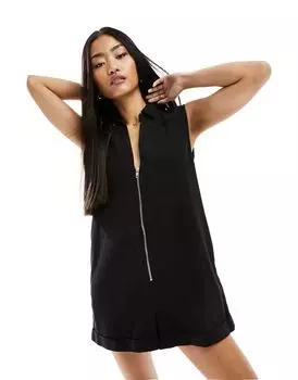 Черный саржевый комбинезон на молнии ASOS DESIGN