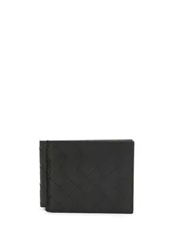 Черный серебряный вязаный мужской кожаный кошелек с текстурой Bottega Veneta
