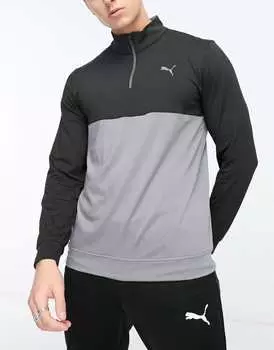 Черный/серый свитер с молнией 1/4 с цветными блоками Puma Golf Gamer