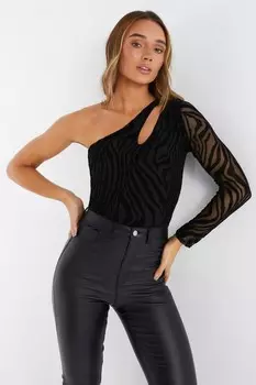 Черный сетчатый боди с принтом зебры QUIZ Clothing