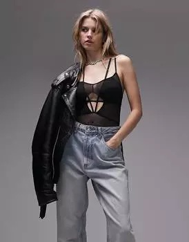 Черный сетчатый боди с ремешками Topshop Darcy