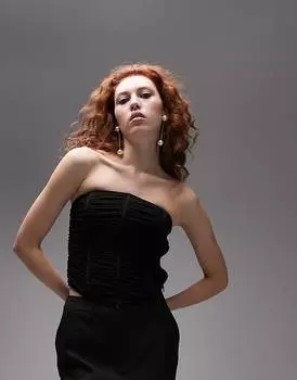 Черный сетчатый корсет-бандо с рюшами спереди Topshop