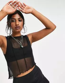 Черный сетчатый топ без рукавов со швами ASOS DESIGN - BLACK