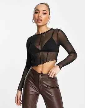 Черный сетчатый топ с длинными рукавами и швами ASOS DESIGN - BLACK