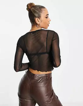 Черный сетчатый топ с длинными рукавами и швом ASOS DESIGN