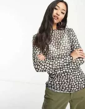 Черный сетчатый топ с длинными рукавами Pieces rachel