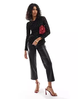 Черный сетчатый топ с длинными рукавами в горошек Vila