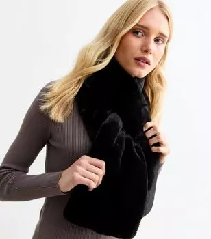 Черный шарф-шаль из искусственного меха New Look, черный