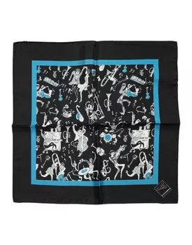 Черный шелковый квадратный мужской шарф Jazz Club Foulard Dolce & Gabbana, черный/синий