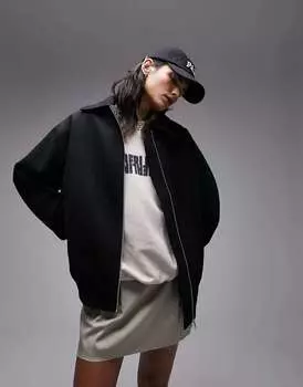 Черный шерстяной бомбер с воротником Topshop