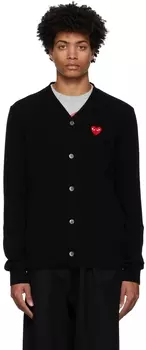 Черный шерстяной кардиган с нашивкой в виде сердца Comme des Garons Play