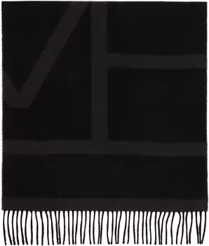 Черный шерстяной шарф с монограммой и жаккардом TOTEME