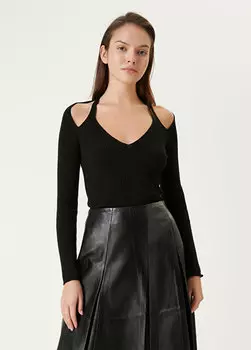 Черный шерстяной свитер с деталями на плечах Beymen