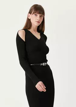 Черный шерстяной свитер с v-образным вырезом и детальной отделкой Alexander McQueen