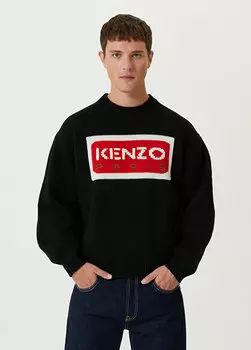 Черный шерстяной свитер с воротником-стойкой и логотипом Kenzo