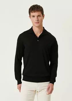 Черный шерстяной трикотаж с воротником-поло Zegna