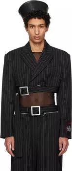 Черный шерстяной укороченный пиджак в тонкую полоску Jean Paul Gaultier